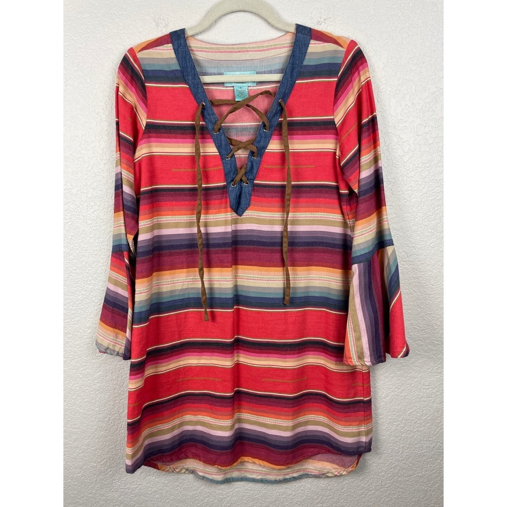 Tasha Polizzi Tunic Dress Women Small Lace Up Serape Western Boho Rodeo Colorful